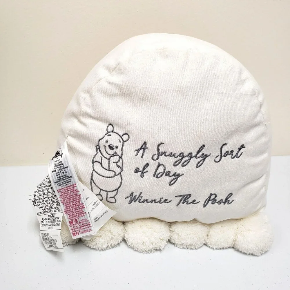 Disney Store Winnie the Pooh Piglet Rainbow Pillow Cushion Pom Poms